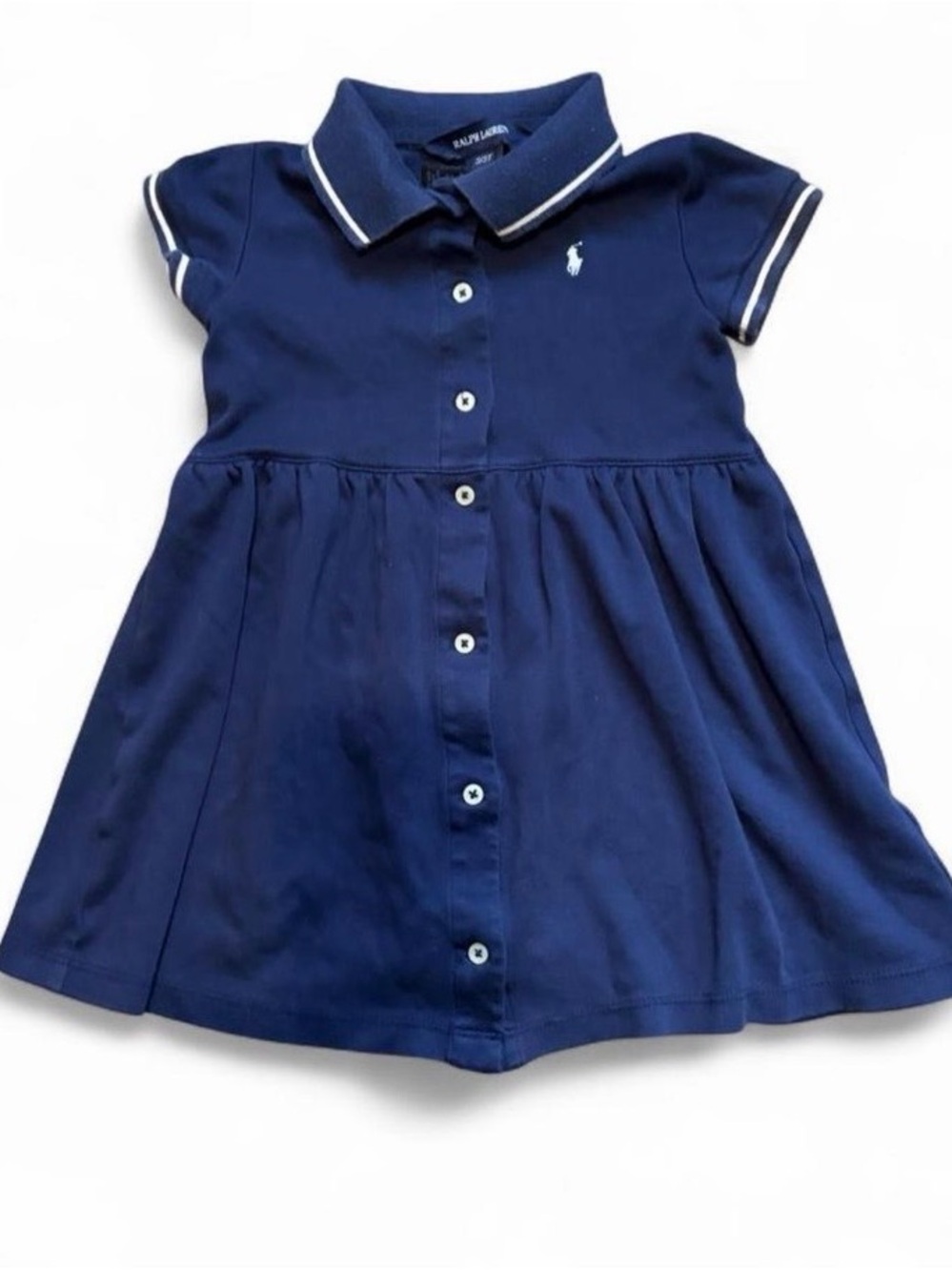 Ralph Lauren Girls Navy Blue Polo Dress with White Trim 3T